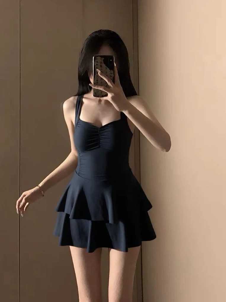 

Conservative Sle One-Piece Swimsuit Women's Sexy Slimming Korean INS Small Chest Gathered Vaion Hot Spring Student Girl