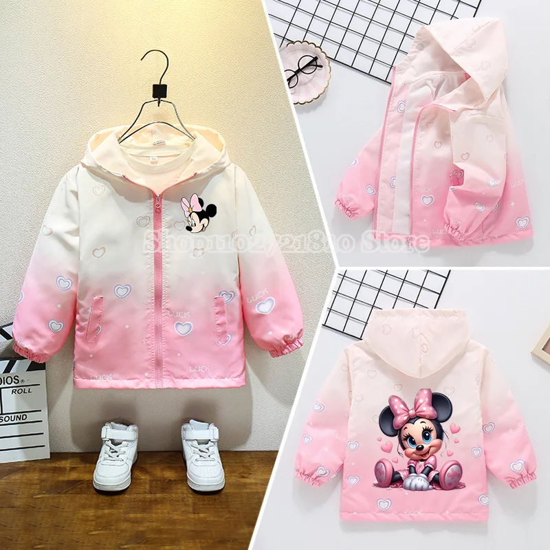 Mickey Mouse Mouse Coat Girls Spring Autumn Fashion Clothes Cartoon Windproof Leisure Breathable Pink Jacket Kids Birthday Gift