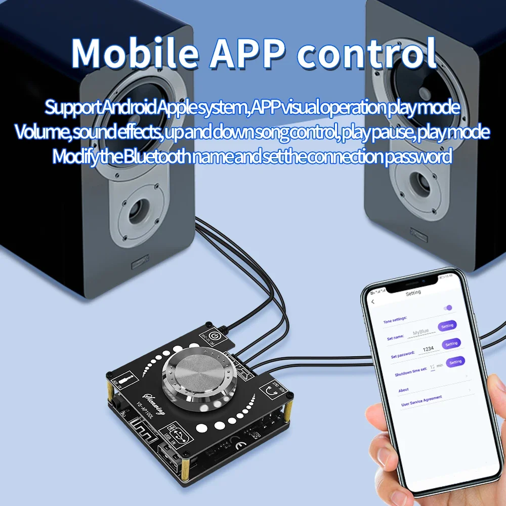 YS-AP100L สเตอริโอบลูทูธเครื่องขยายเสียงดิจิตอล 100W + 100W ซับวูฟเฟอร์ AUX USB การ์ดเสียงอินพุต 3.5 มม.Active เอาต์พุตลําโพง