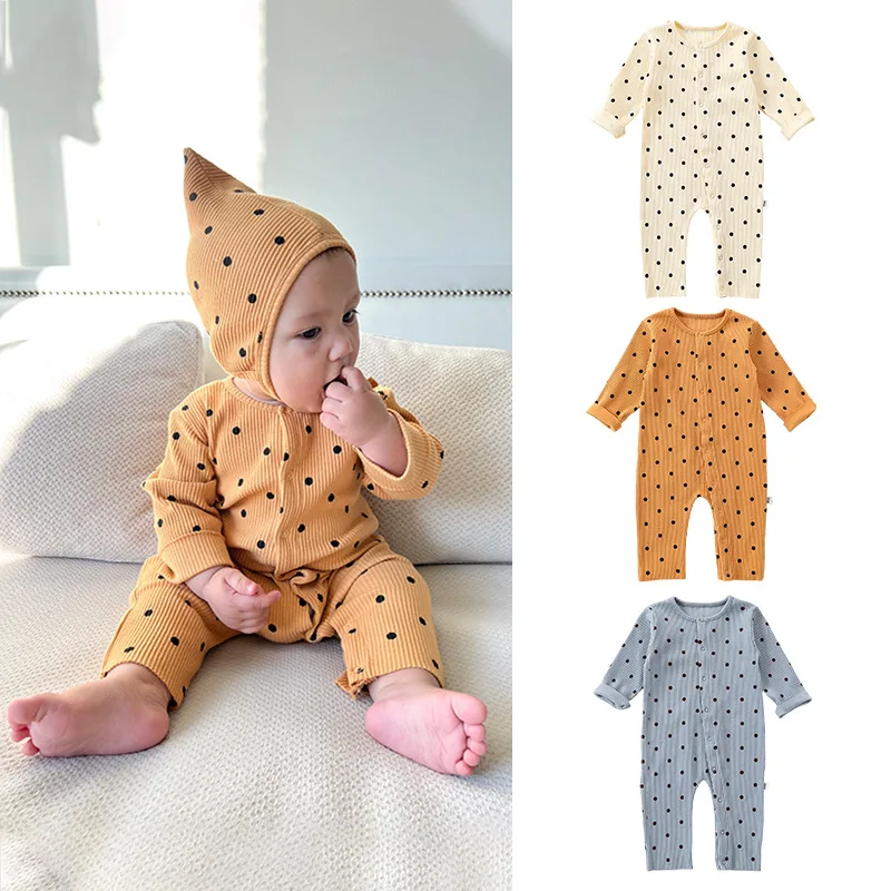 

RomperDew Baby Spring Cotton Polka Dot Onesie Baby Clothes Pajamas Long-sleeved Crawling Suit Bodysuits