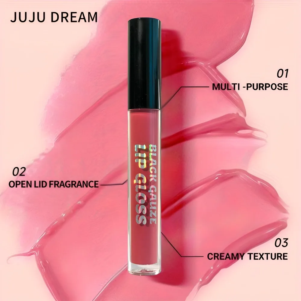 3-Color Black Gauze Lip Gloss - Shiny Glitter Lip Gloss, Long-Lasting Moisturizing Lip Gloss (Brown/Pink/Red) for Lips
