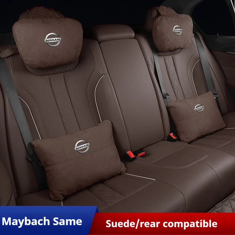 For Nissan ALTIMA QASHQAI SENTRA SYLPHY TEANA TIIDA JUKE Leather Car Suede Headrest Neck Support Seat Lumbar Cushion Neck Pillow