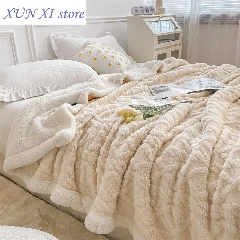 New Fleece Plaid Blanket Adults Kids Thick Wool Blankets Duvet Double Sided Sofa Bed Cover Soft Warm Winter Throw Bedspread