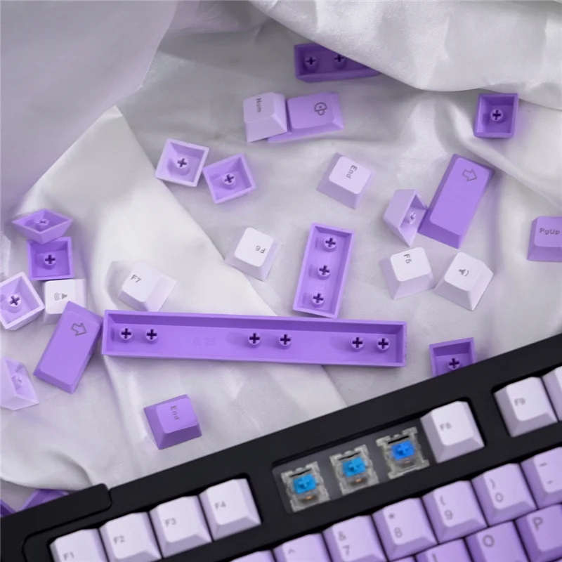 Dye Sublimation Purple Gradient Keycaps Top/Side Engraved PBT Material 125 Keys Cherry Profile For Mechanical Keyboard Keycaps