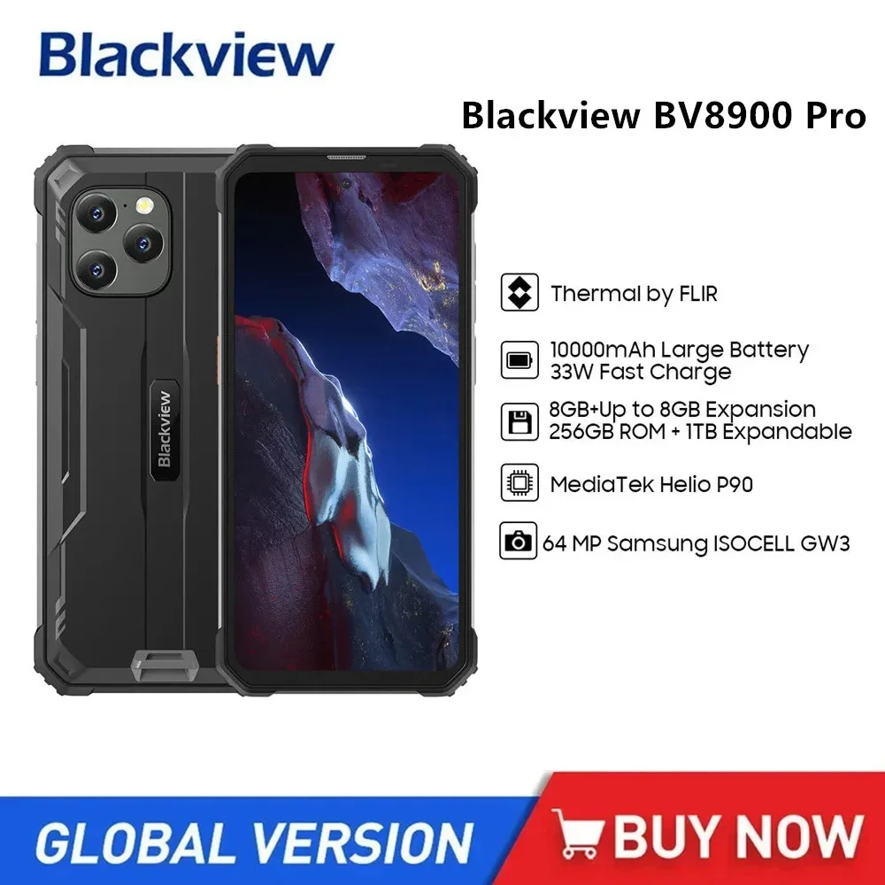 Blackview BV8900 Pro Rugged 4G Smartphones Octa Core 16GB+256GB 6.5Inch FHD Display Android 13 Mobile Phone 10000mAh Battery NFC