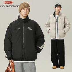 Hanlu 2024 neue Herren doppelseitige Jacke lässig Mode Stand Kragen männlich Herbst Winter dick halten warme Kleidung Reiß verschluss Mäntel