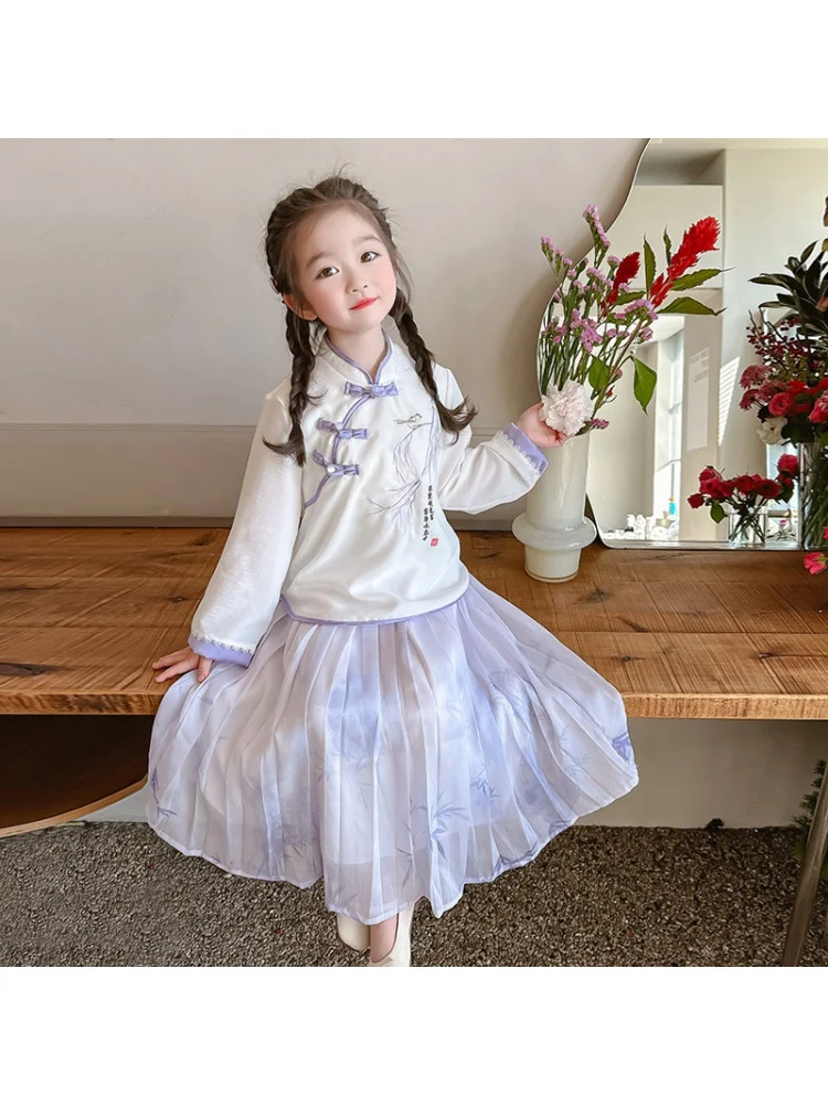 Girls Suit2024New And Autumn Baby Girl Fashionable Spring Clothing Two-Piece Set Children'S National Style Horse-F