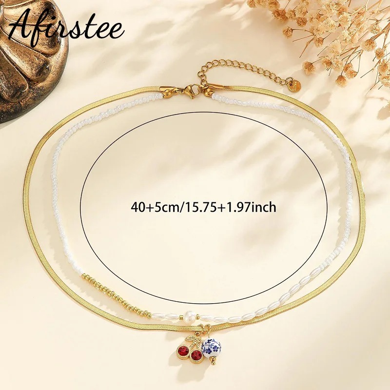 

Afirstee 3 Styles Double Chains Blue And White Porcelain Series Necklace Stainless Steel Jewelry For Women Girls Charming Choker