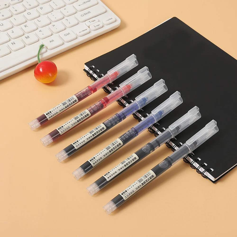 10pcs Student Neutral Straight Liquid Type Ballpoint Gel Pen 0.5mm Black Blue Red Writing Tools School Office Stationery