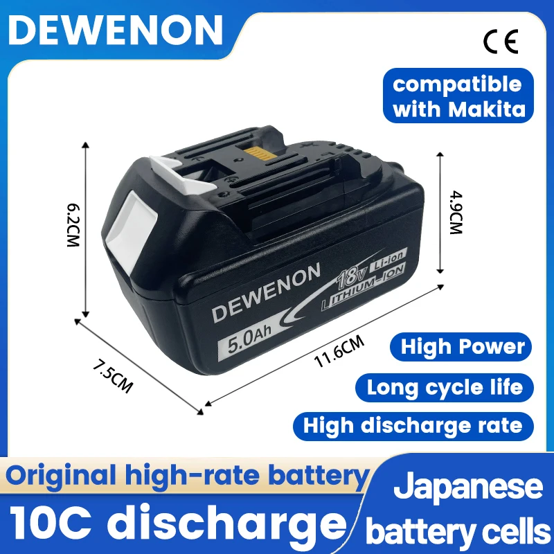 DEWENON Originální pro Makita 18V 5Ah Baterie pro Makita BL1830B BL1850B BL1850 BL1840 BL1860 BL1815 Náhradní lithiová baterie - náhled 3