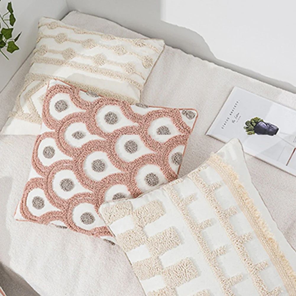 KAUNFO Geometric Pattern Tufted Embroidered Style Cushion Cover Sofa Decorative Pillow Covers 45x45cm/30x50cm 1PC