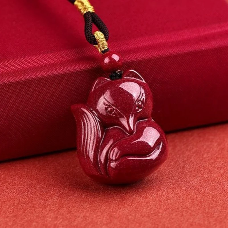 

Новый кулон из натуральной необработанной минеральной киновари с девятихвостой лисой, модные универсальные украшения