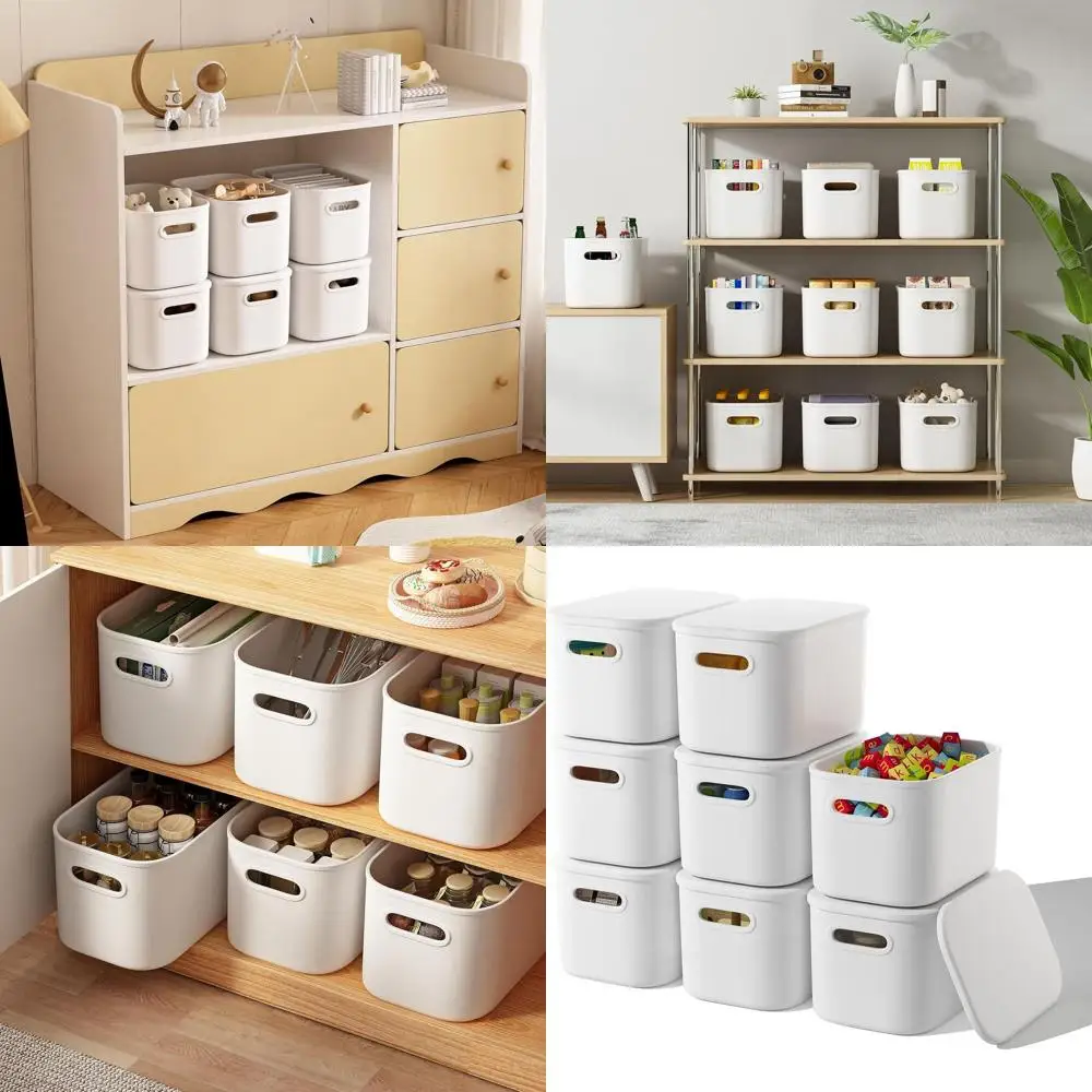 

Stackable White Storage Bins with Lids, 9.85x6.9x5.7 inches, for Craft and Snack Organization