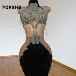 Luxury Black Birthday Ourtfit For Women Sparkly Crystal nappa Black Girls Long Prom Dresses Party Wear