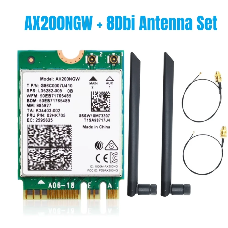 Placa wi-fi 6 ax200ngw 2.4gbps banda dupla 2.4ghz/5ghz 802.11ax/ac MU-MIMO bluetooth 5.1, kit de cabo de antena externa 6dbi/8dbi