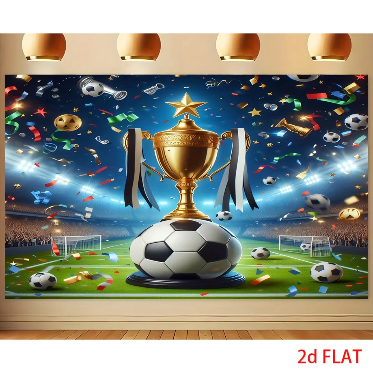 Soccer Trophy Celebration Mural Football Stadium Victory Scene Sports Party Backdrop Championship Cup Goal Field Wall Hanging