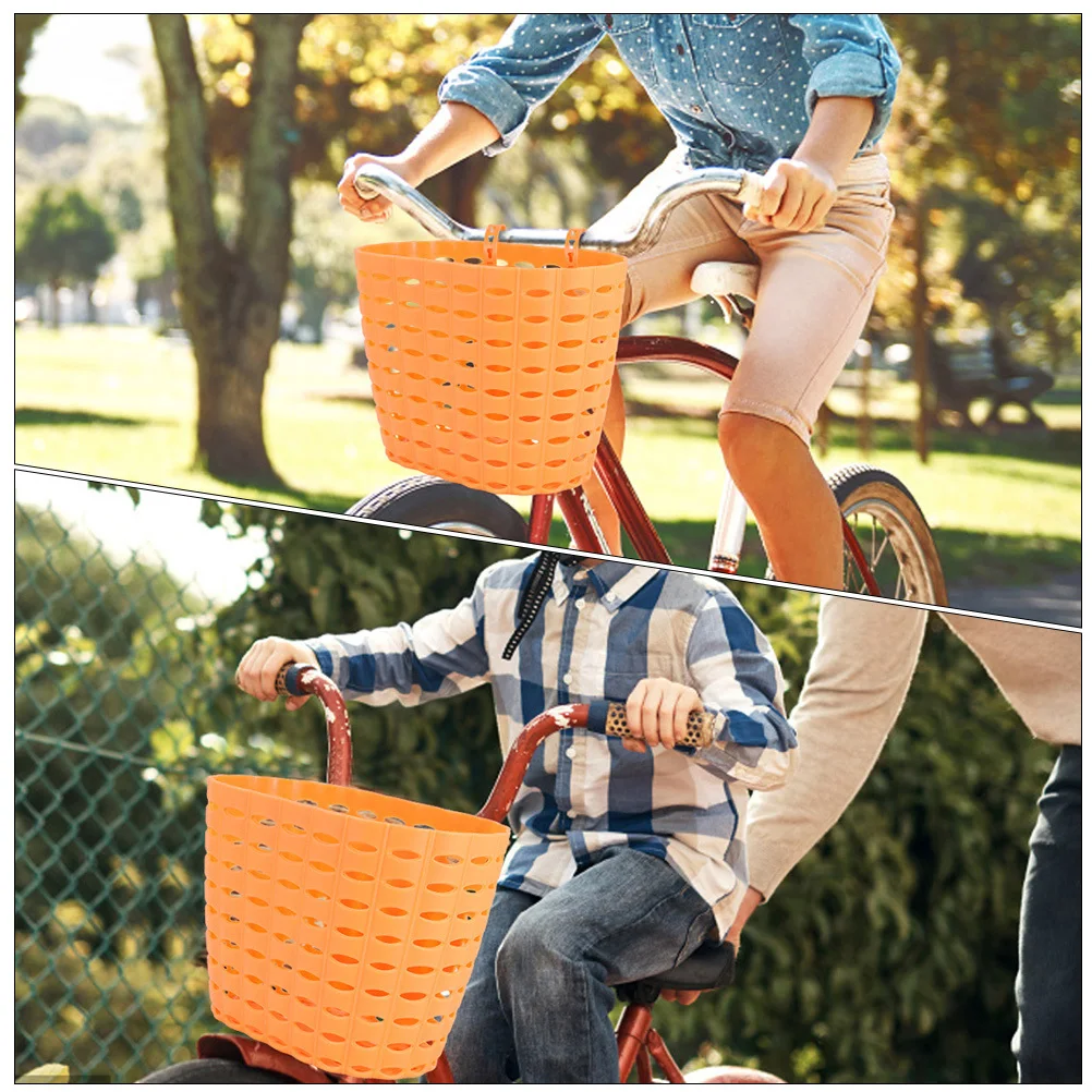 

1 set Weaving Scooter Front Bike Storage Basket For Plastic Woven Handlebar Basket Bicycle Accessories Orange