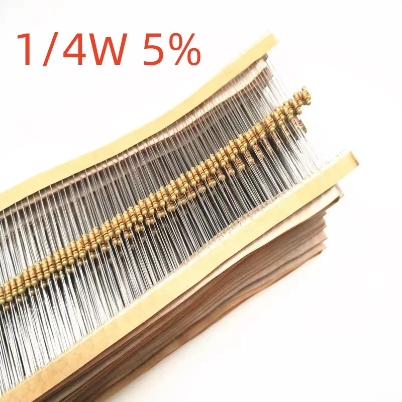 A 50Pcs/Lot 1/4W 1R~22M 5% Metal film resistor 100R 220R 1K 1.5K 2.2K 5.1K 10K 33K 47K 100K 100 220 1K5 2K2 4K7 ohm resistance