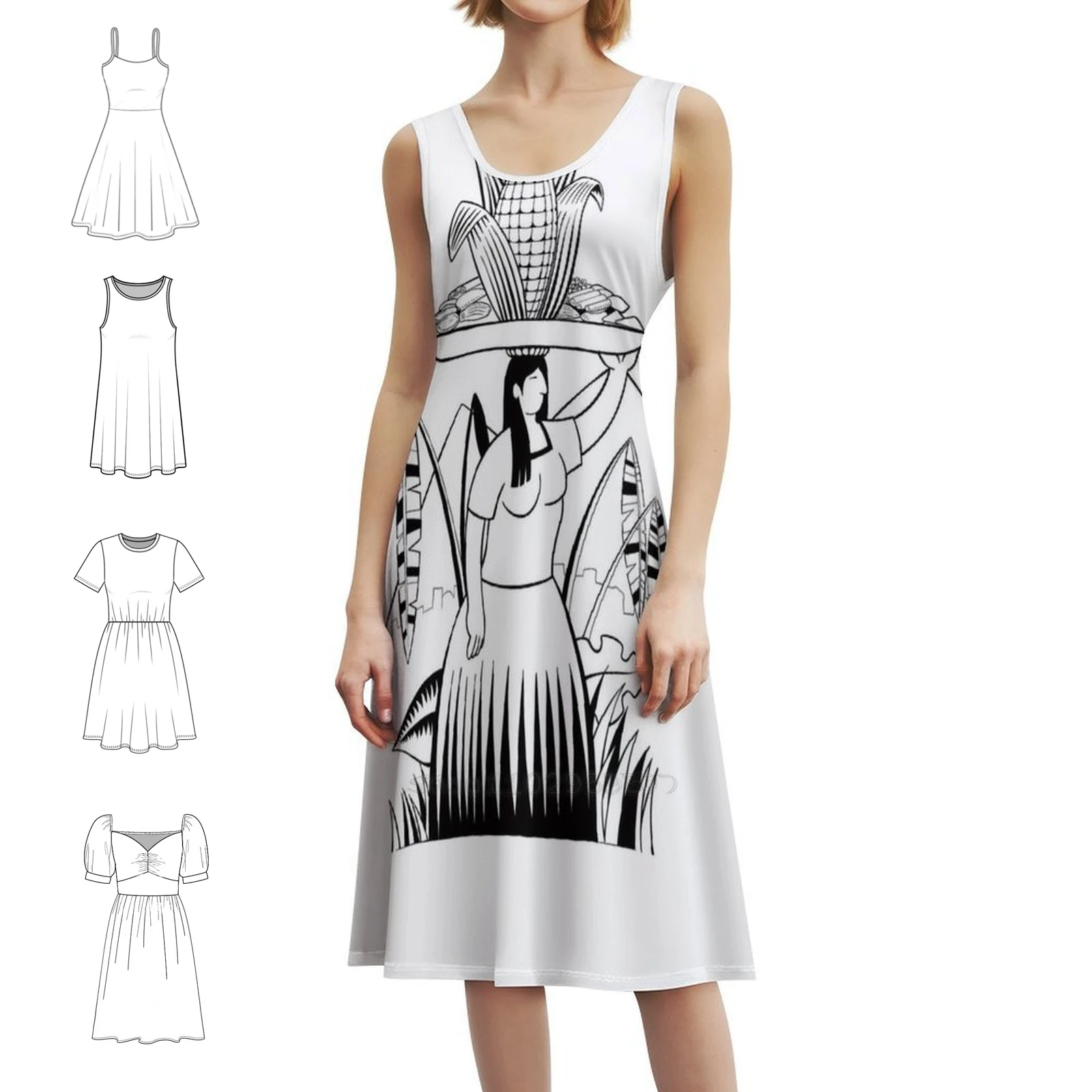 History Of An Omelette Preppy Style Mini Dress For Women A-Line Loose Fit Casual Day Dress Corn Sowing Field Woman Black And