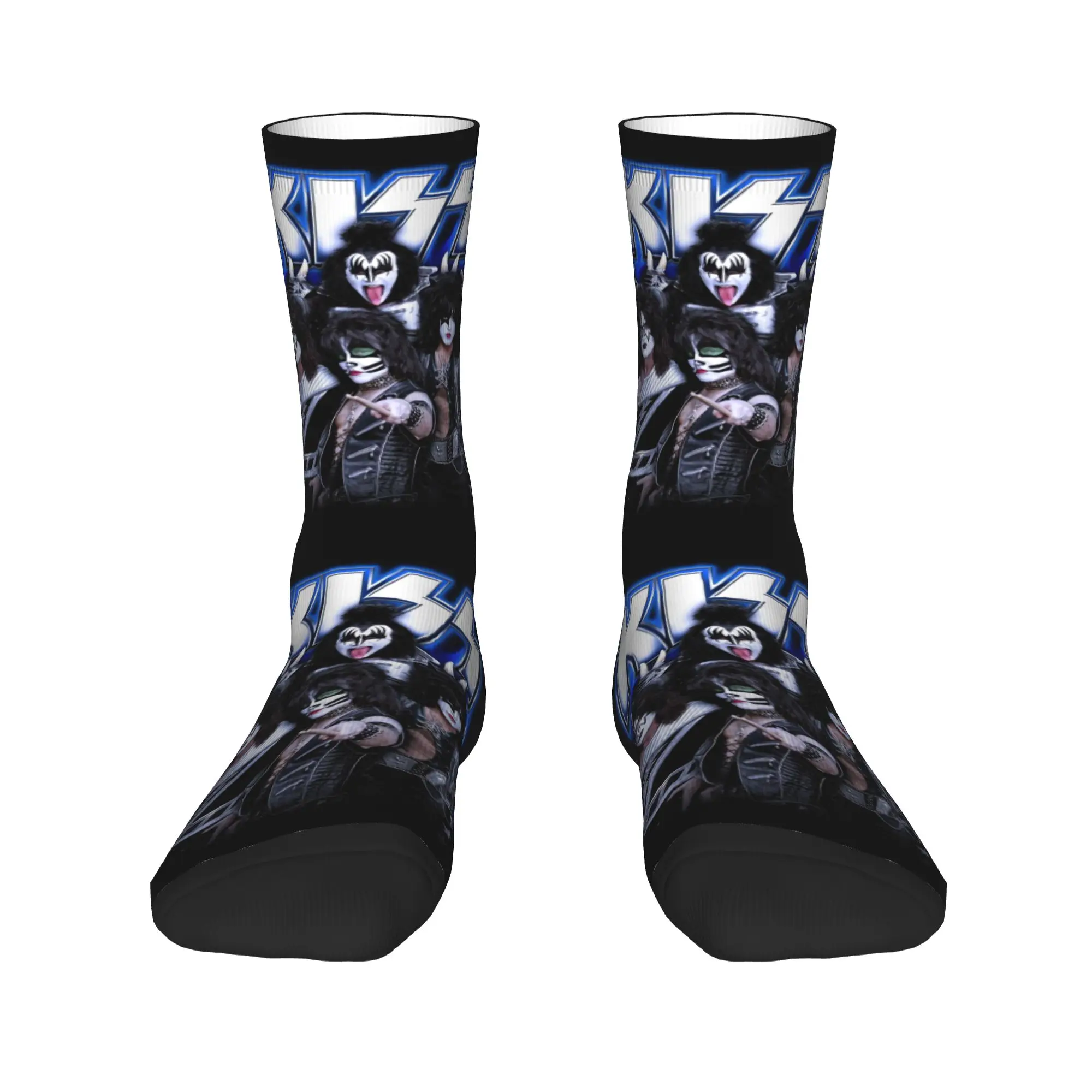 Music Rock Band Kiss Herren-Crew-Socken, Unisex, Kawaii, atmungsaktiv, warm, Demon Thriller Rock Dress Socken