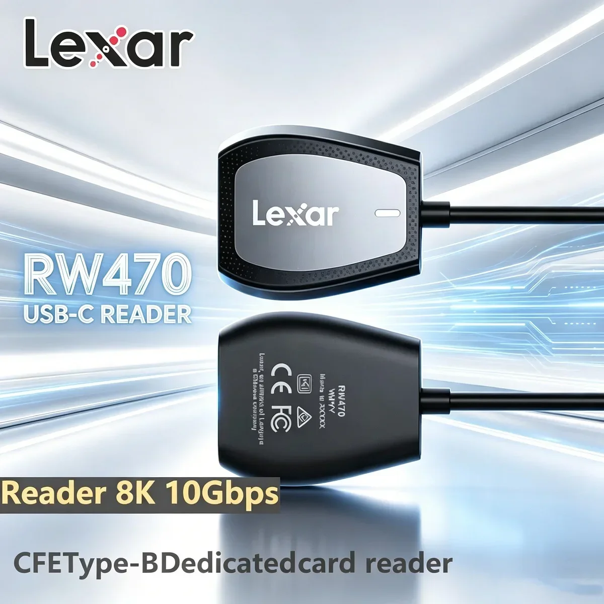 Lexar RW470 CFexpress Type-B Card Reader USB-C 10Gbps 8K Recording Memory Card Reader
