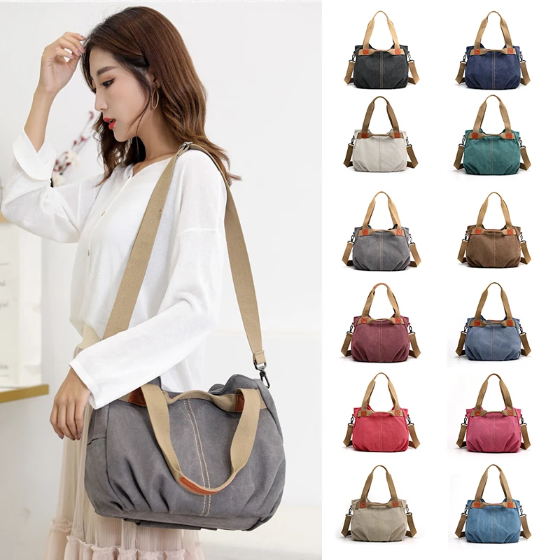 Hobo Canvas Handbag Women Daily Purse Shoulder Bags Vintage Messenger Crossbody Tote Shopper Bag