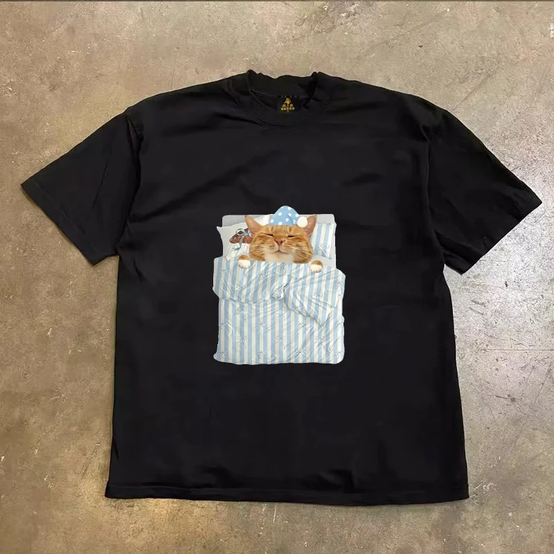 Loose Fit Cotton T-Shirt Unisex Short Sleeve Double Thread UPUPXIA Hero Print Sweat Absorbent round Neck Casual Summer Top