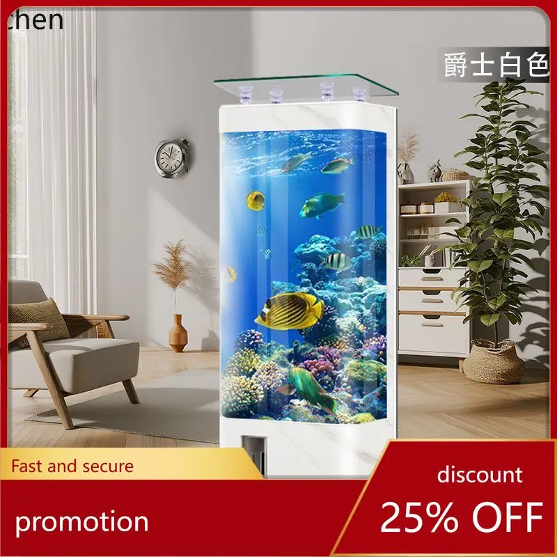 

YFY small home vertical fish tank - no water changes needed - glass aquarium - white, white ice flower, light gray