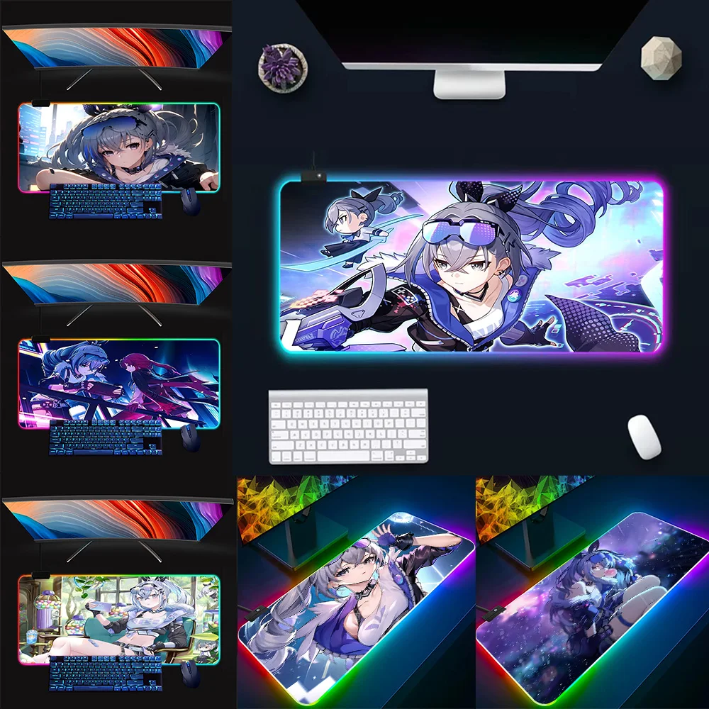 

Honkai Star Rail Silver Wolf RGB Pc Gamer Keyboard Mouse Pad Mousepad LED Glowing Mouse Mats Rubber Gaming Computer Mausepad