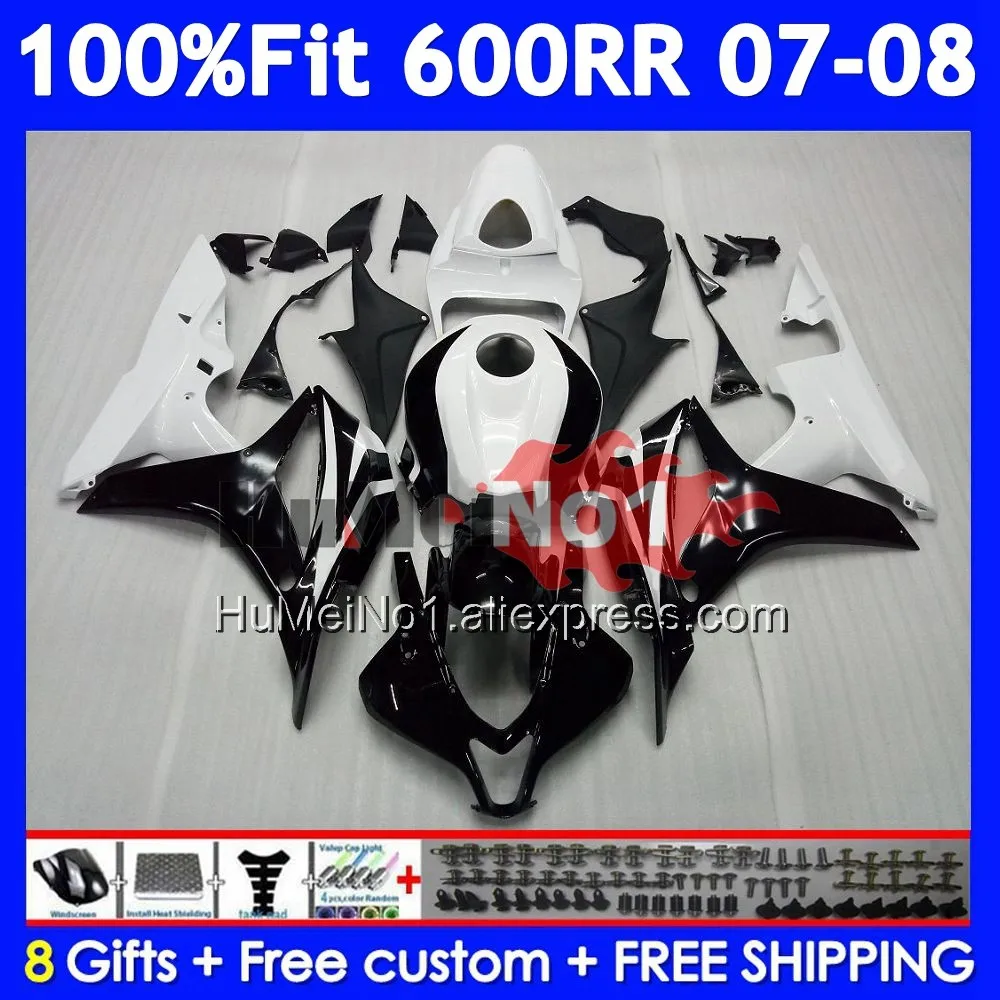 Injection For HONDA CBR 600 RR CC 600RR 600F5 White black CBR600RR 42No.8 CBR600F5 600CC CBR600 RR F5 2007 2008 07 08 Fairing