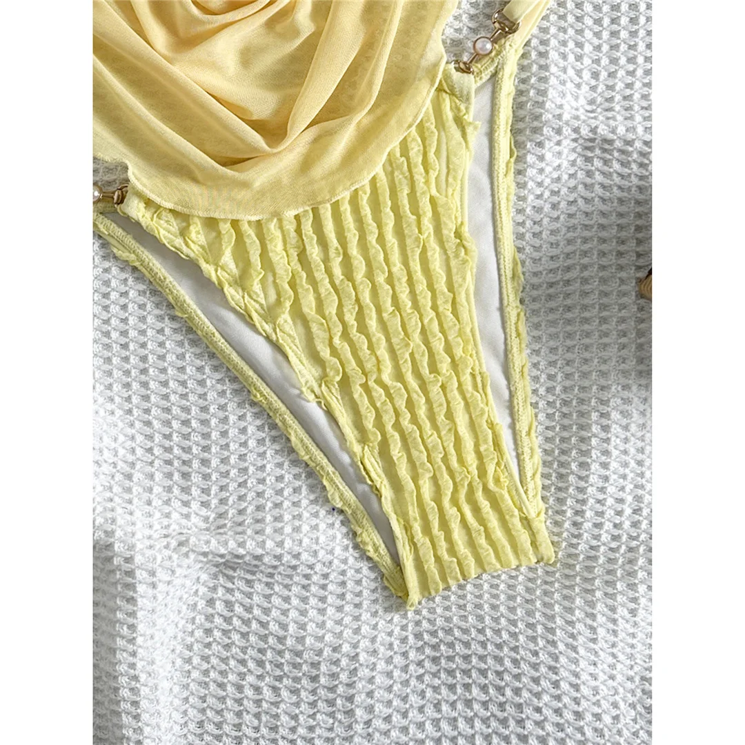 Gefalteter Tankini-Bikini, Neckholder-Bikini, Damen-Badeanzug, zweiteiliger Bikini-Set, Badeanzug mit hohem Beinausschnitt, Badebekleidung, Schwimmbekleidung V8506 – Detail 8
