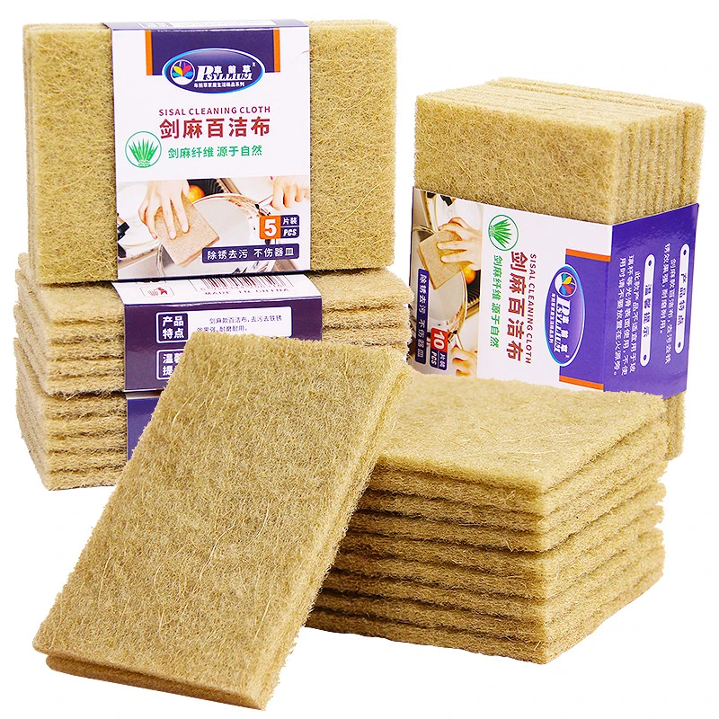 1/5/10pcs Sisal Microfiber Sponge Eco-friendly Plant Sponges for Dishwashing Natural Fiber Cleaning Cloth Kitchen Accessories