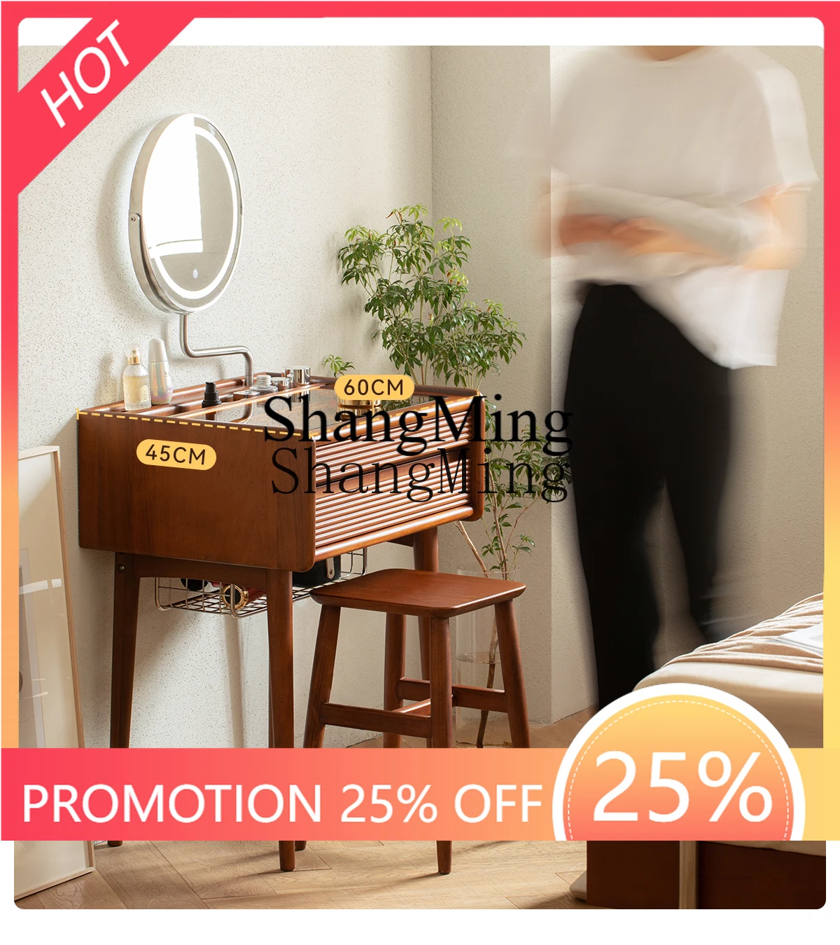 

SM Solid Wood Dressing Table Makeup Desk Small Apartment Modern Simple Bedroom Bedside Makeup Table