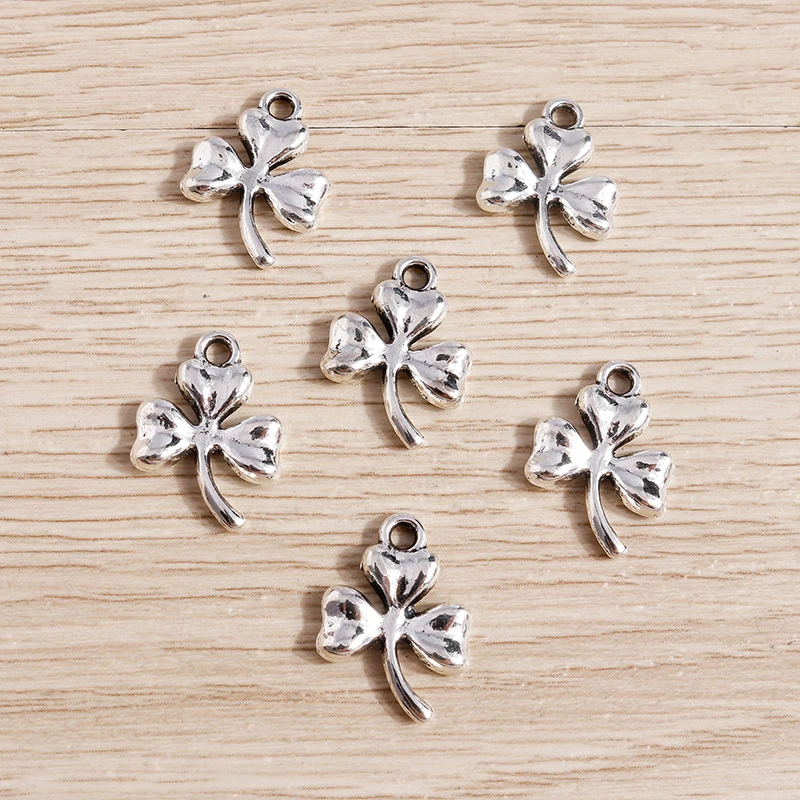 Tusember 30 Stück 12 x 17 mm Charms Metall Glücksklee Blumenanhänger für DIY niedliche Ohrringe Halsketten Schmuckherstellung Handwerk – Detail 4