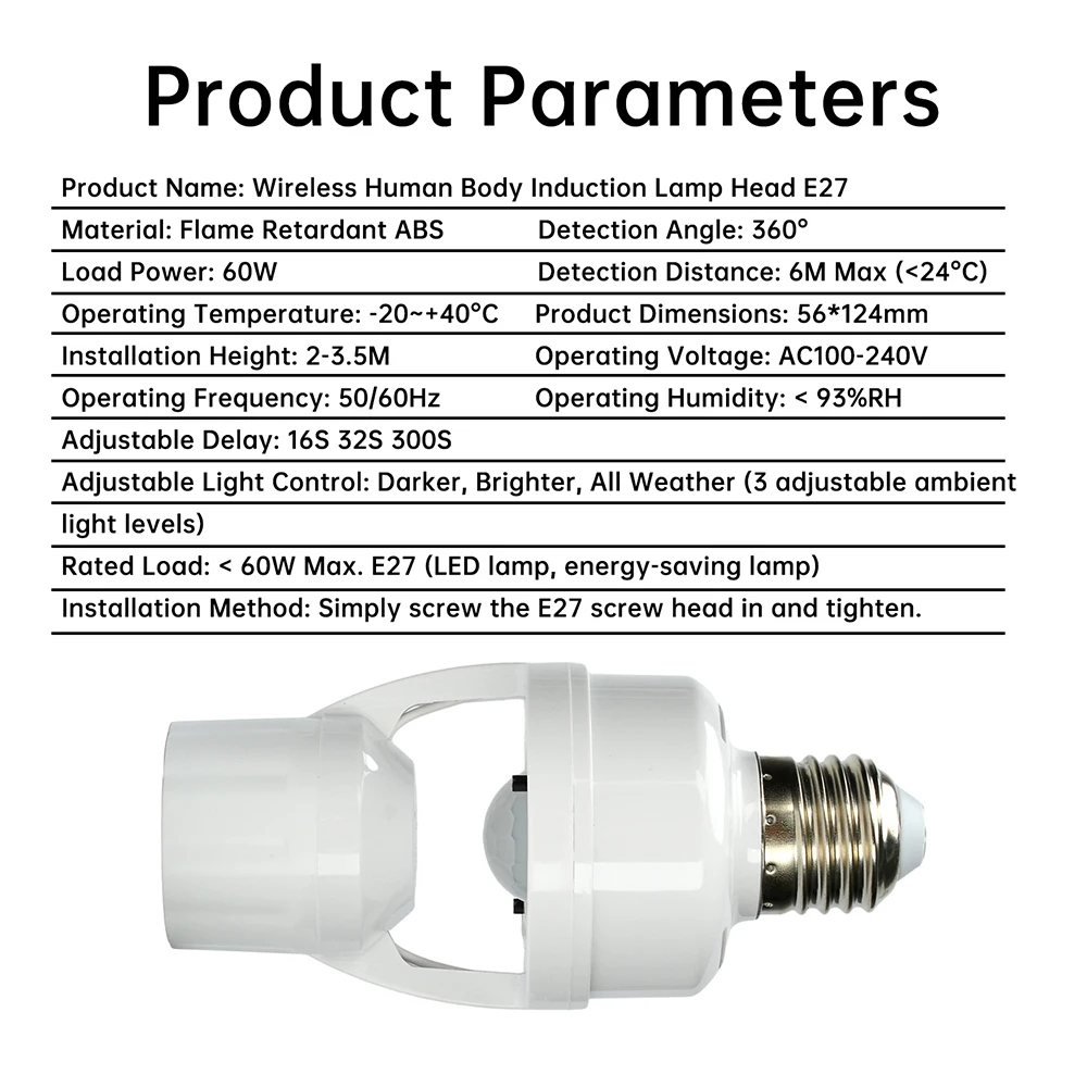 Infrarot-Bewegungsmelder E27-Fassungskonverter AC 100-240V Schraubfassung Kabellose Sensorlampe für die Hausautomatisierung – Detail 13