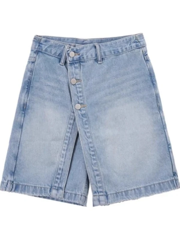 Hoge taille blauwe A-lijn denim orts dames zomer plus maat rechte pijpen wijde pijpen vijfkwartlengte jeans
