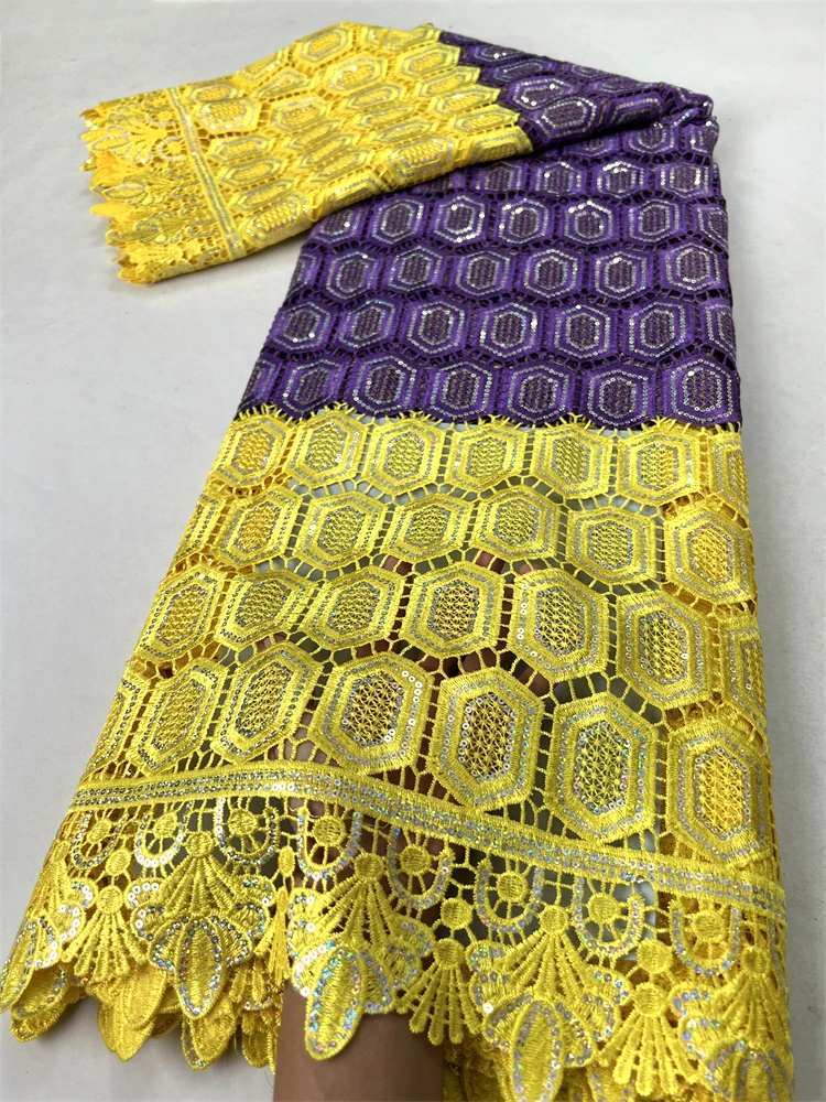 

African Cord Lace Fabric with Sequins 2024 New Nigerian Embroidery Guipure Lace For Women Women Wedding Dresses 2.5 Yards TY3667