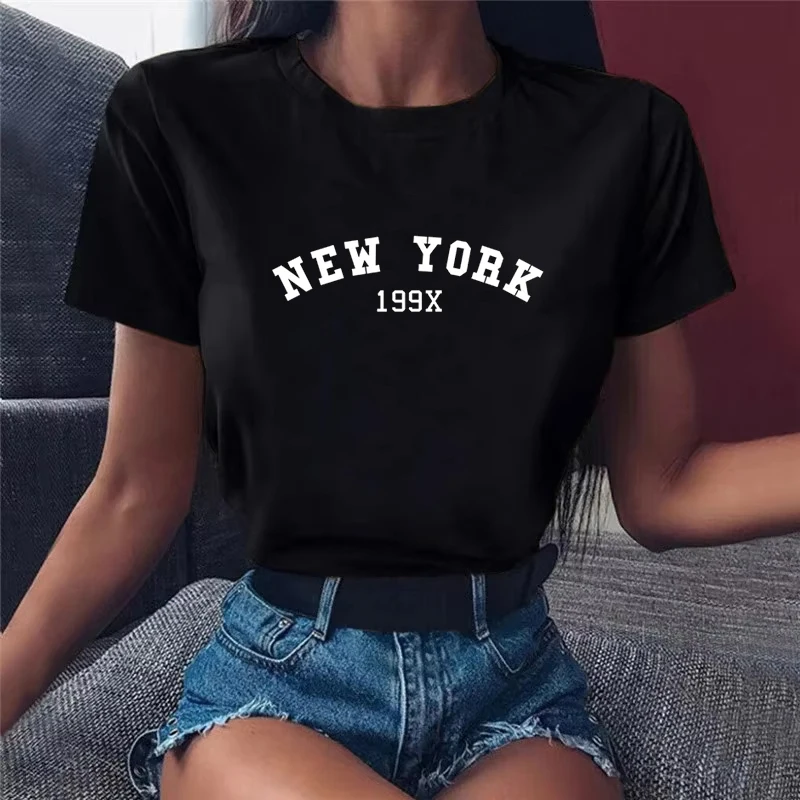 

New York 199X Personality Letter T-shirt Women Fashion Short Sleeve T Shirts Female Harajuku Casual Summer Unisex Clothes Tops