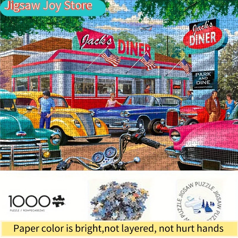 

Винтажный американский пазл с изображением динеров и классических автомобилей, для взрослых, в ретро-стиле, интеллектуальная игра, для дома и отдыха, декоративная игрушка-пазл