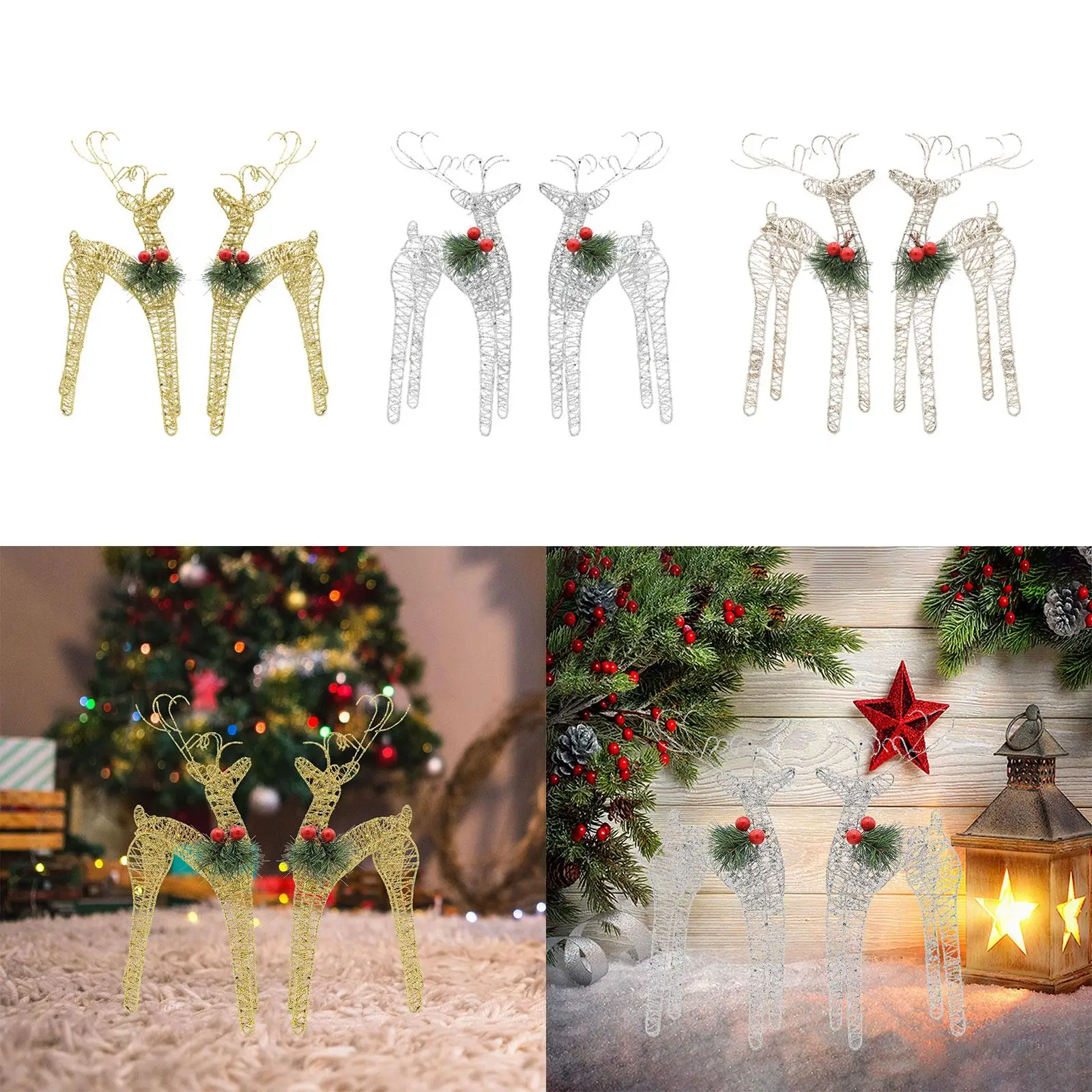 2x Christmas Decorations Table Reindeer Decors for Home Front Door Holiday