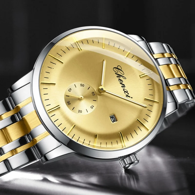 CHENXI 남성용 비즈니스 쿼츠 시계, 방수 스테인레스 스틸 스트랩, 달력 야광 캐주얼 시계, 060 패션