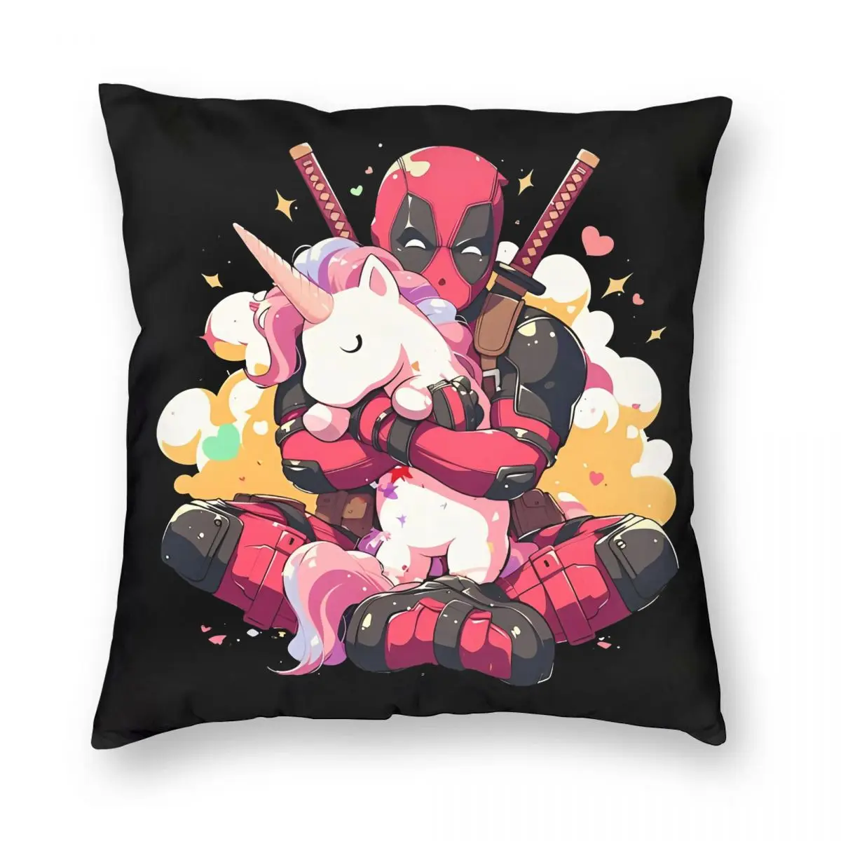 Deadpool Superhero Hold Unicorn Pillowcase Printed Polyester Cushion Cover Decorative Throw Pillow Case Cover Chair Square 40X40