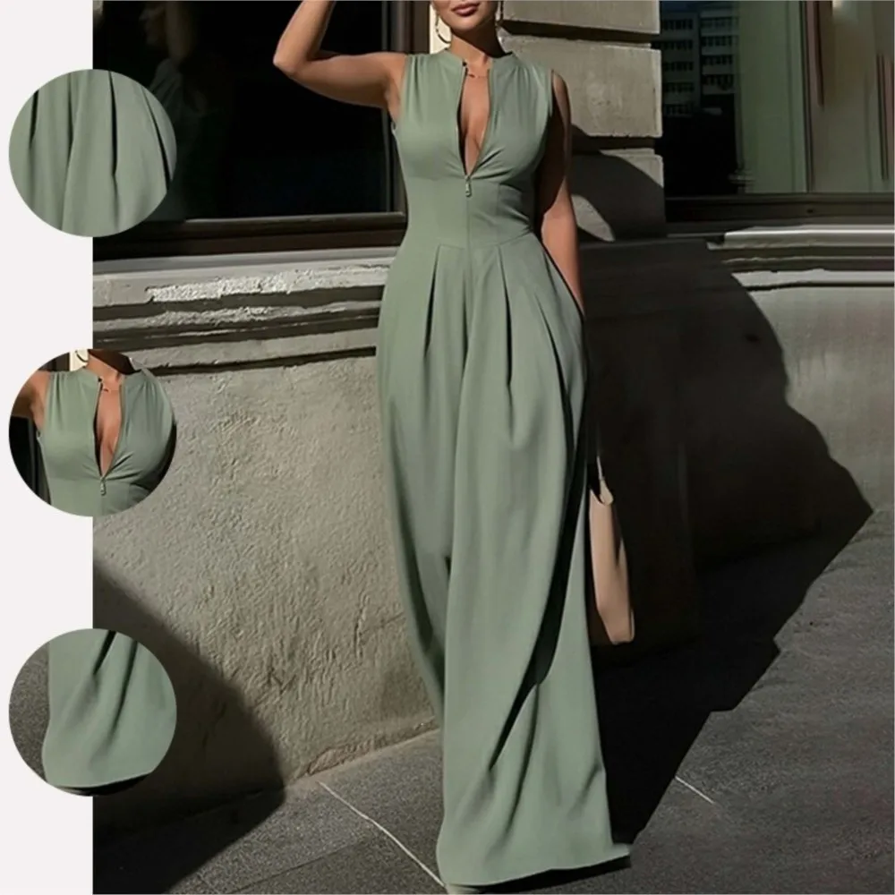 

Женский повседневный комбинезон 2026: Свободный крой, без рукавов, однотонный, для офиса и на каждый день