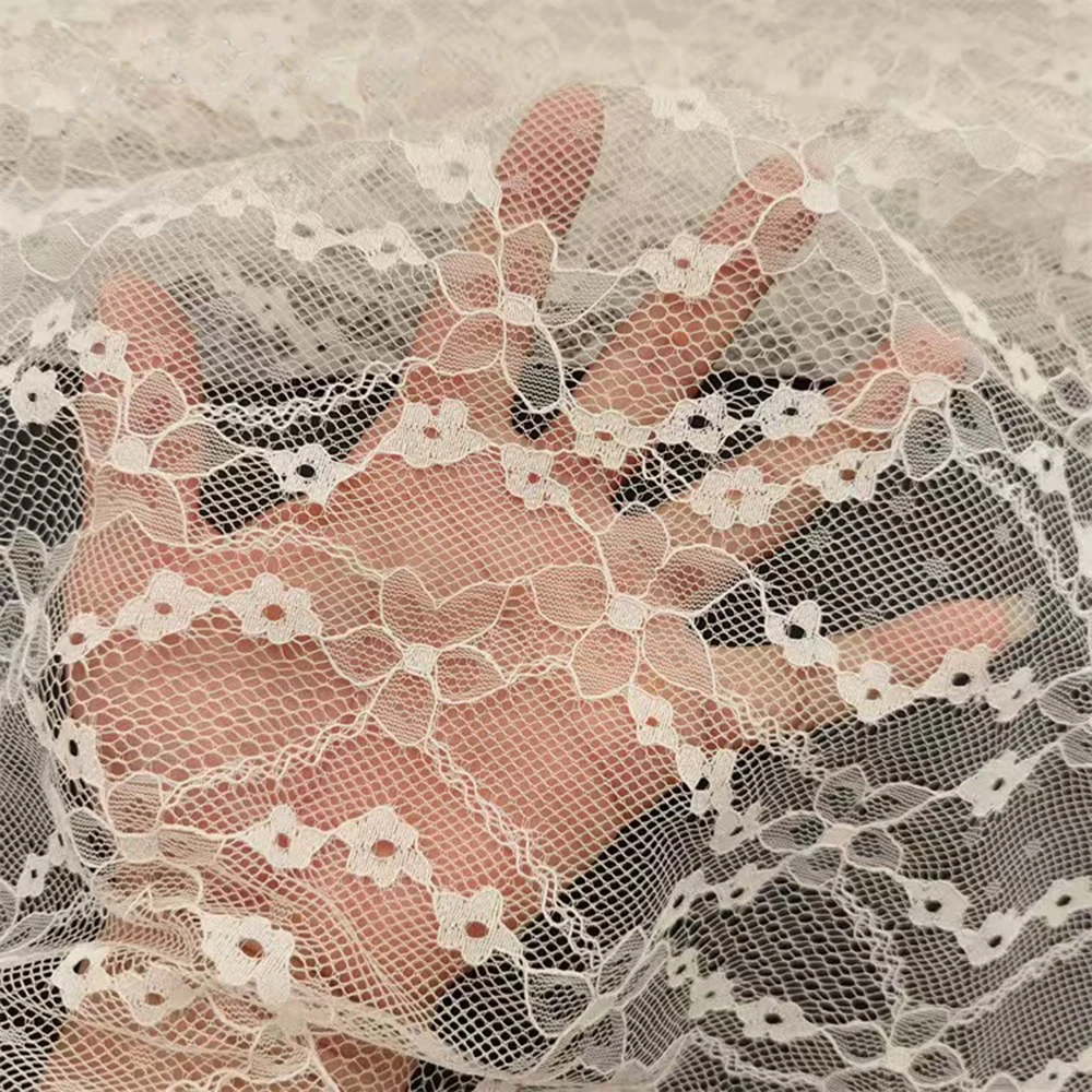 Floral Embossed Lace Fabric Retro Ditsy Print Lightweight Sheer Soft Material For Sewing DIY Wedding Dress Lingerie Craft