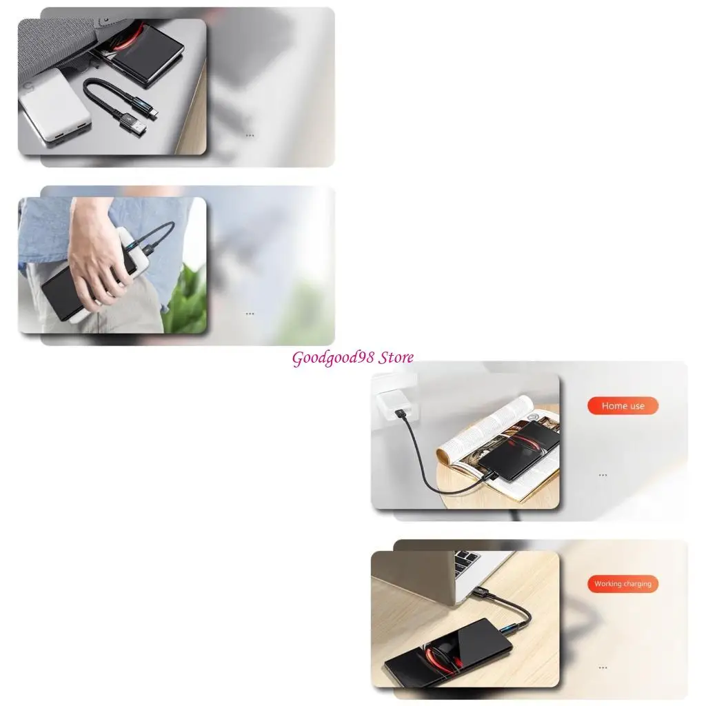 Durable Nylon Braided USB C Cable Great Compatibility Stable Data Transferring Straight Connector Short Cord Replacement W8EC