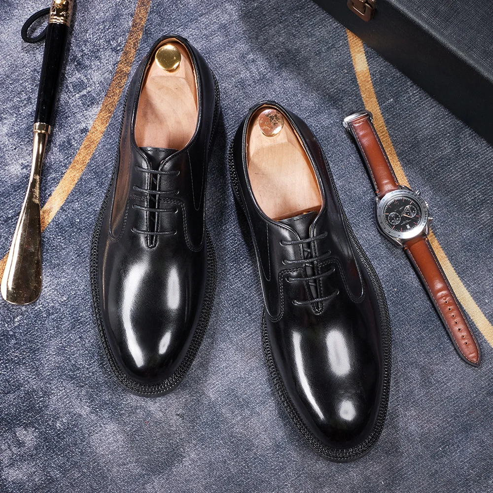 Derby shoes men's breathable men's formal shoes high-quality leather office wedding shoes lace up handmade color business shoes