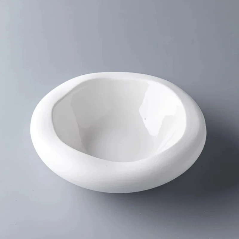 White Ceramic Tableware Set - Soup Plate, Fruit Salad Bowl, Dessert Bowl, Sashimi Disc, & Western Steak Plate