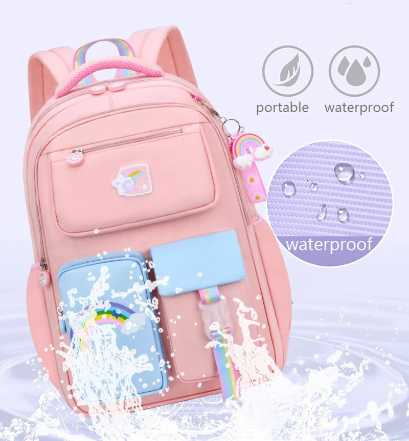 Kids Backpacks for Macaron Color Girls School Bookbag for Teenage Backpack Cute Multiple Pouch School Bag And Rainbow Pendant