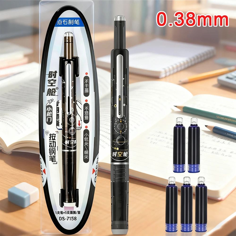 

Выдвижная перьевая ручка — наконечник 0,38 мм, ручка для каллиграфии с черными чернилами, прозрачный ствол, 5 многоразовых картриджей, не протекает