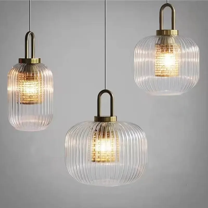 

Nordic Minimalist Chandelier Striped Glass Lamp Bedroom Living Room Restaurants Study Light Hotel Bar Cafe Lighting LED Fixtures